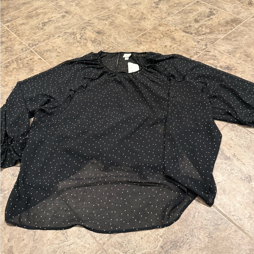 🍩Black Polka Dot Ruffle Womens Blouse with built in tank